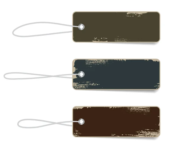 Badges vintage rétro en carton vectoriel avec bretelles et peinture usée, style militaire — Image vectorielle