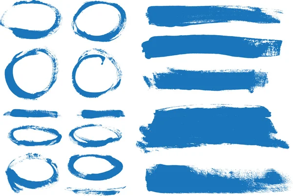 Blaue Hand gemalte Vektor abstrakte Pinselstriche und Kreise Sammlung — Stockvektor