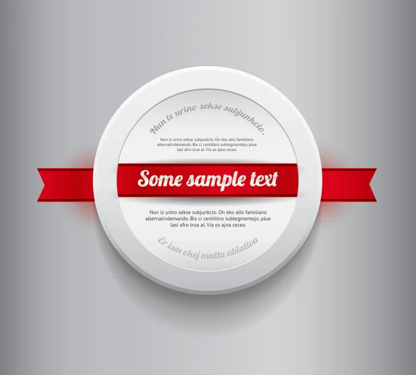 Witte vector ronde plastic badge - banner met rood lint — Stockvector
