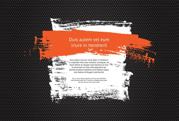 White hand painted vector daub banner with an orange brush stroke accent on a black textile background — Stock Vector