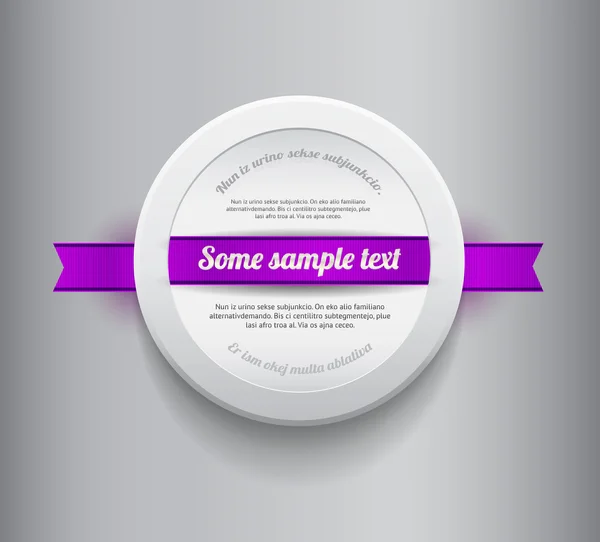 Insignia de plástico redonda de vector blanco - pancarta con cinta púrpura — Vector de stock
