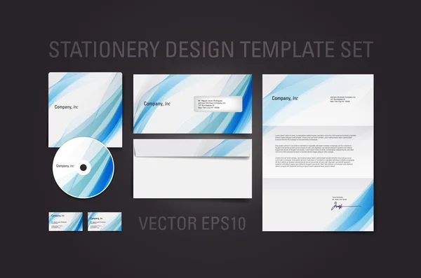 Blue vector stationery design template set — Stock Vector