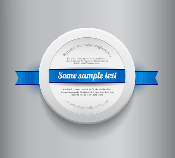 Witte vector ronde plastic badge - banner met blauw lint — Stockvector