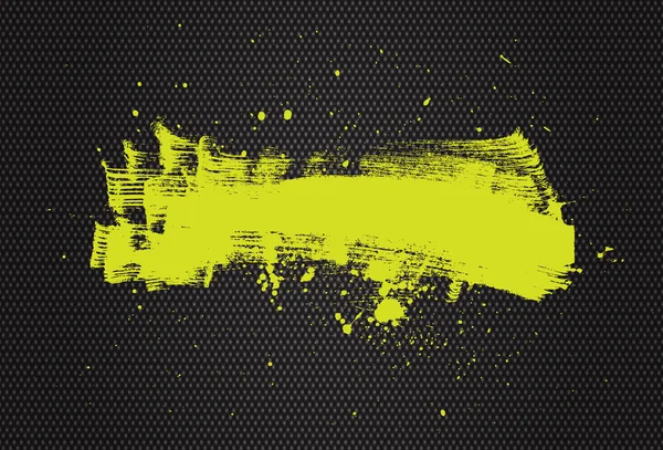 Žlutá vektoru tahu štětce s barvou kapky postříkat na pozadí černé textilní — Stockový vektor