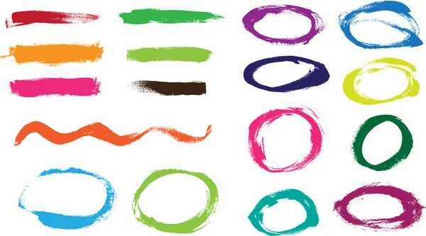 Rainbow hand painted vector abstract brush strokes and circles collection — Wektor stockowy