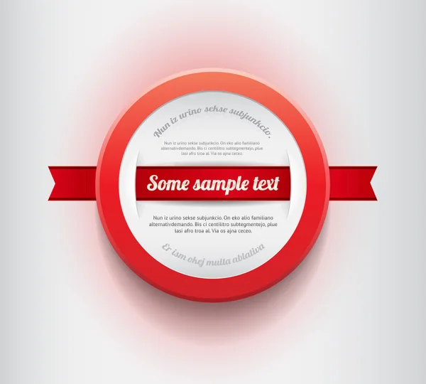 White - red vector round plastic badge with red ribbon — Stock Vector