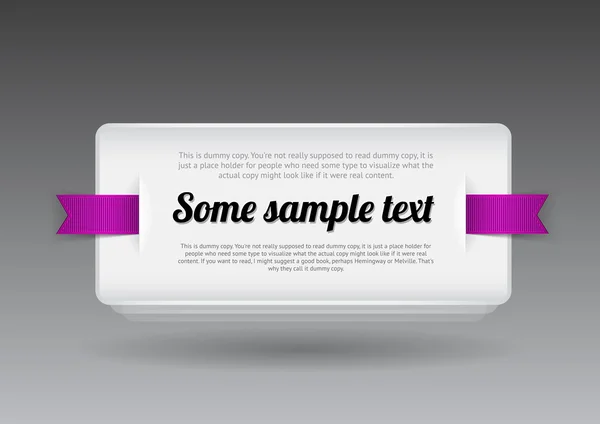 Witte vector kunststof badge - banner met paarse linten — Stockvector