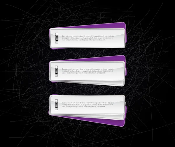 Glänzend lila Vektorbanner mit glänzenden metallischen Klammern befestigt — Stockvektor