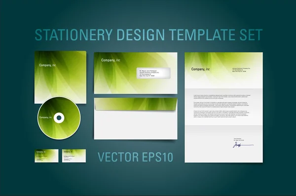 Green vector stationery design template set — Stock Vector