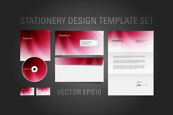 Red burgundy vector stationery design template set — Stock Vector