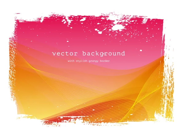 Pink - yellow vector smooth wavy background with grungy border — Stock Vector