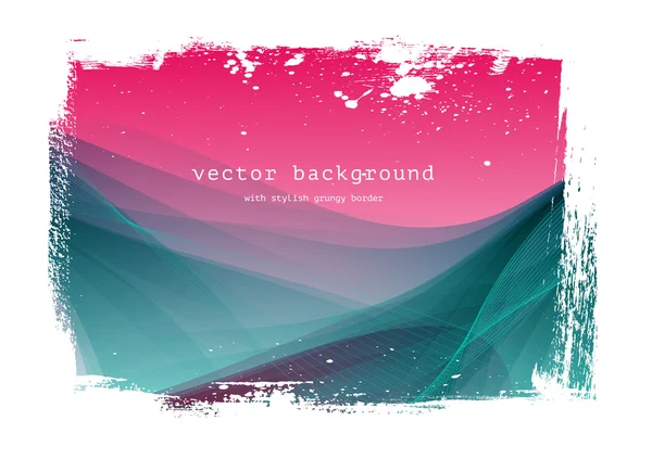 Pink - turquoise vector smooth wavy background with grungy border — Stock Vector