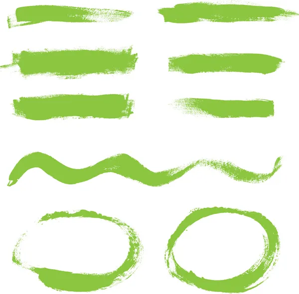 Verde pintado a mano vector abstracto pinceladas y círculos colección — Vector de stock