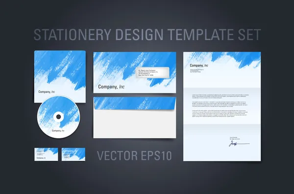 Plantilla de diseño de papelería de vector azul con textura de trazos de pincel pintados a mano — Vector de stock