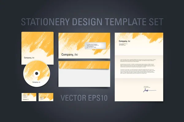 Sárga vektor levélpapírt tervezés sablon beállítása kézzel festett ecset ütések textúra — Stock Vector