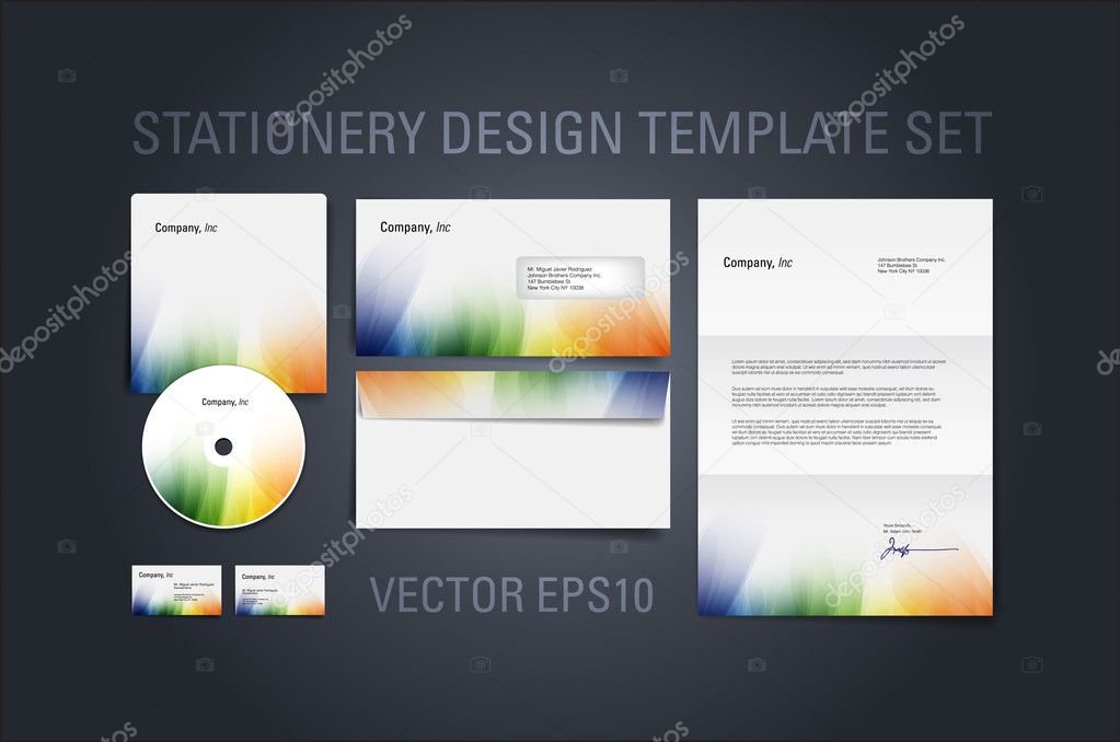 Colorful vector stationery design template set