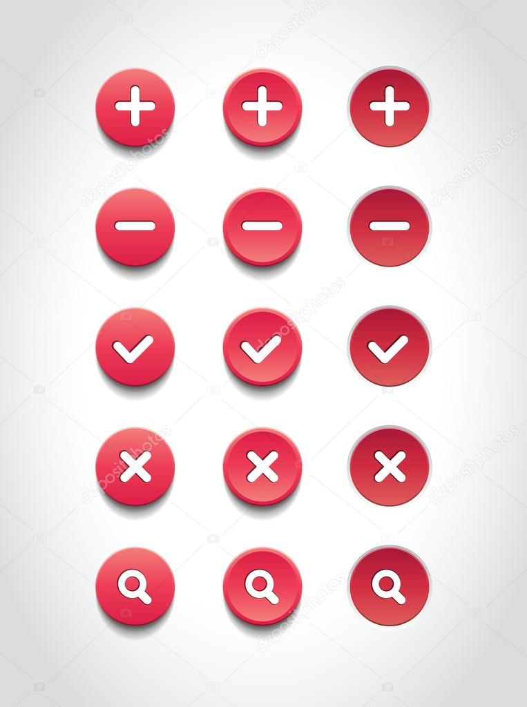 A set of red vector round web buttons