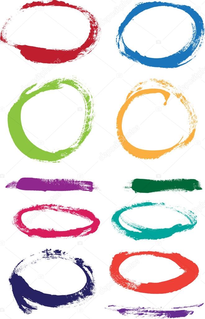 Rainbow hand painted vector abstract brush strokes and circles collection