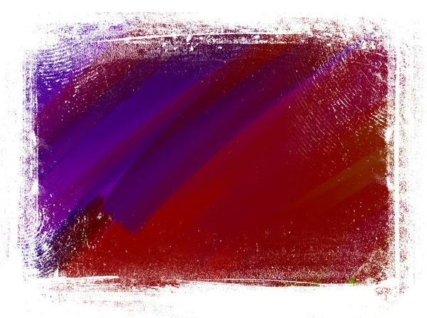 Purple and red hand painted brush strokes background with grungy border — Stock Photo, Image