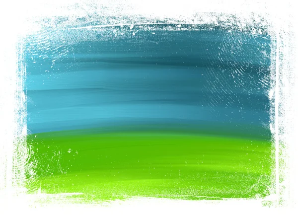 Groene en blauwe handgeschilderde borstel lijnen achtergrond met grungy rand — Stockfoto