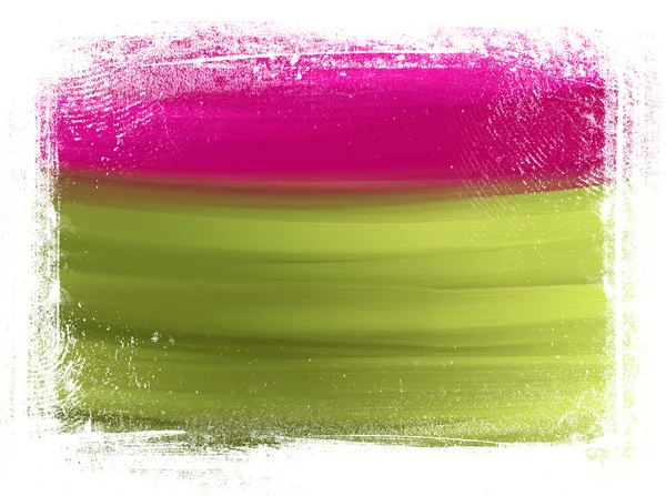 Green and pink hand painted brush strokes background with grungy border — Stock Photo, Image