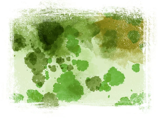 Green messy hand painted watercolor background with grungy border — Stock Photo, Image