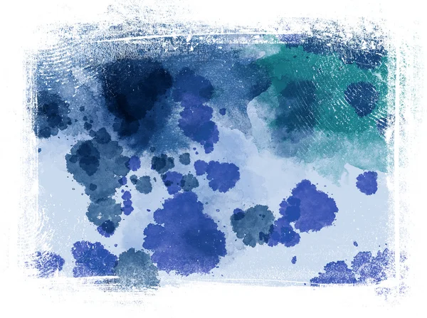 Blauwe rommelig handgeschilderde aquarel achtergrond met grungy rand — Stockfoto