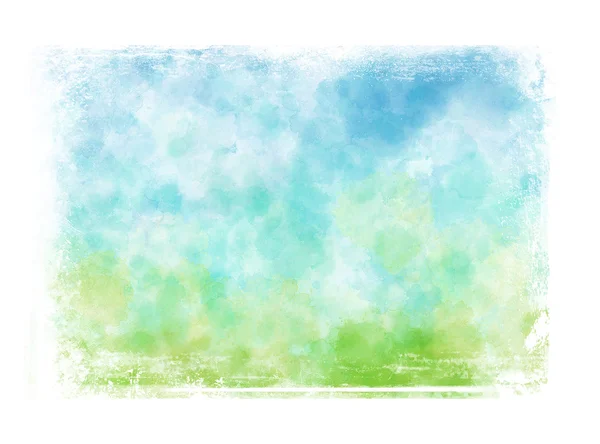Ljus blå och gröna stökigt hand målade akvarell bakgrunden med grungy gränsen — Stockfoto