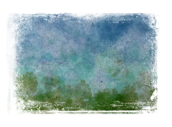 Dark blue and green messy hand painted watercolor background with grungy border — Stock Photo, Image