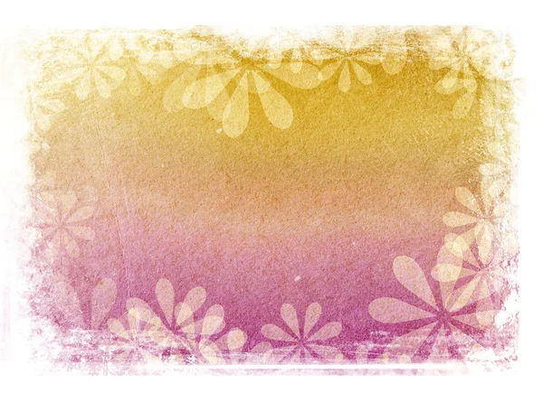 Fond floral sur une vieille texture de papier avec bordure désordonnée grunge — Photo