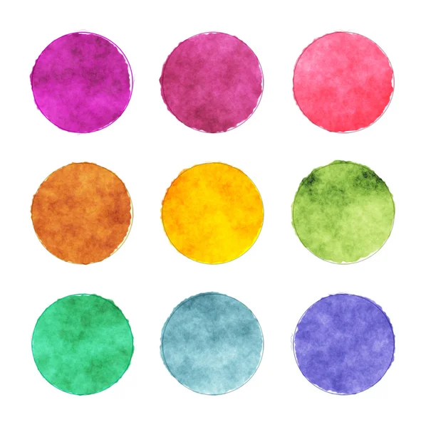A set of round watercolor stains with contour — Stock Photo, Image