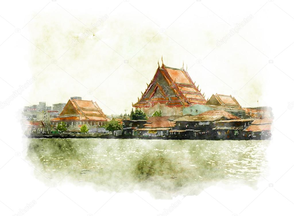 バンコク タイの川沿い住宅の水彩画のイラスト ストック写真 C Foxiedelmar バンコク タイの川沿い住宅の水彩画のイラスト ストック写真 C Foxiedelmar