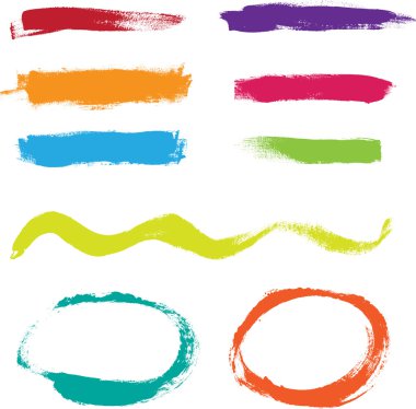 Rainbow hand painted vector abstract brush strokes and circles collection clipart
