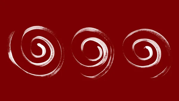 Hand painted abstract spirals white on maroon — Stock Photo, Image