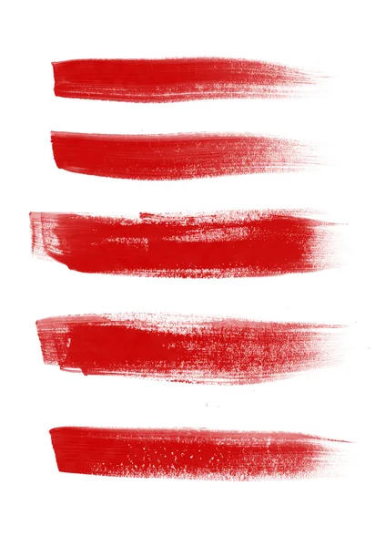 Conjunto de pinceladas pintadas à mão vermelha — Fotografia de Stock