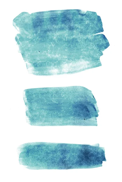 Blå hand målade brush stroke akvarell fläckar — Stockfoto