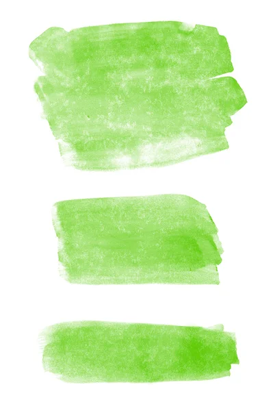 Green hand painted brush stroke watercolor stains — Stock Photo, Image