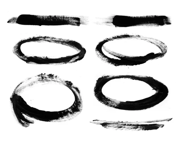 Black hand painted circles and brush strokes — Stock Photo, Image