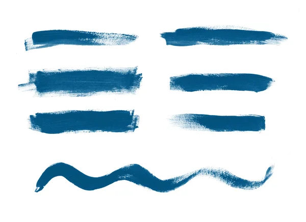 Blauwe handgeschilderde borstel lijnen collectie — Stockfoto