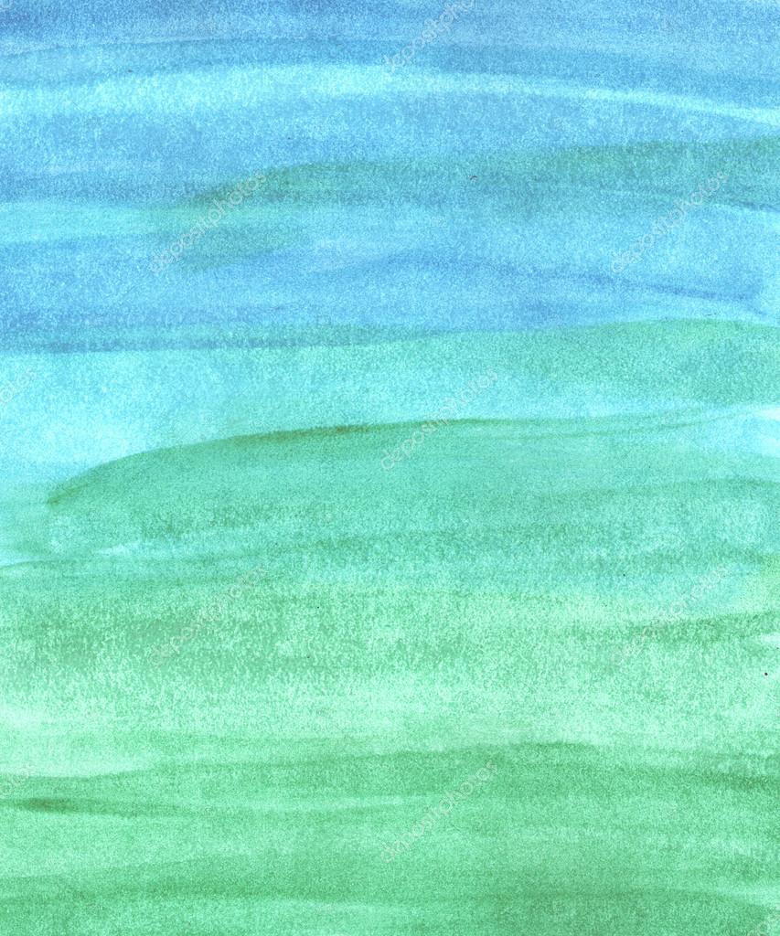 Green and blue abstract hand painted watercolor background — Stock