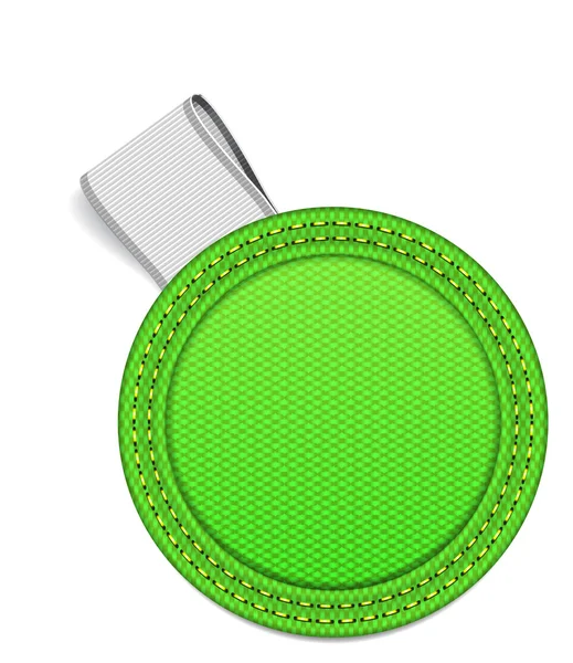 Green fabric round badge with a white ribbon tag — Stock Vector