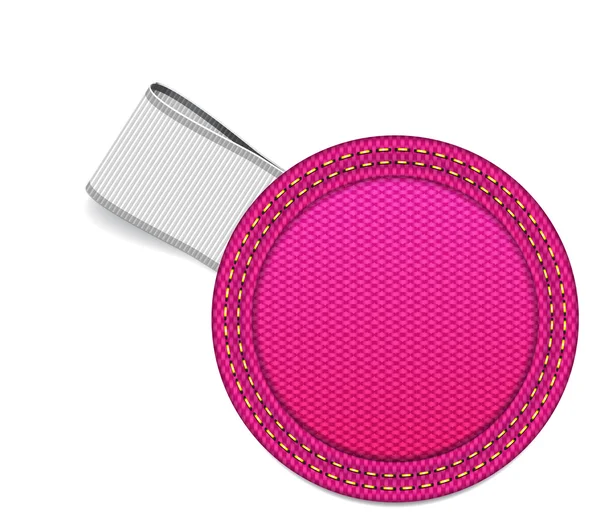 Roze stof ronde badge met een wit lintje tag — Stockvector