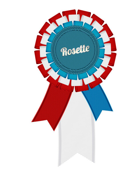 White, blue and red vector detailed fabric textured ribbon rosette