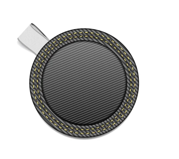 Insigne vectoriel en tissu denim noir rond avec une étiquette ruban blanc — Image vectorielle