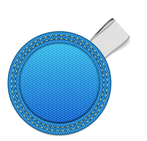 Blue fabric round badge with a white ribbon tag — Stock Vector