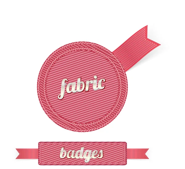 Pink vector fabric badges with pink ribbons — Stock Vector
