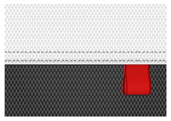 Fondo textil de tela vectorial blanco y negro con una etiqueta de cinta roja — Vector de stock