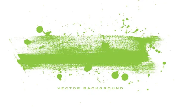 Green vector grungy brush stroke hand painted background with paint splatter — Stock Vector