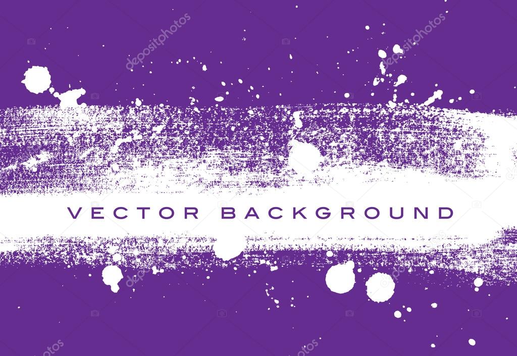 Purple vector grungy brush stroke hand painted background with paint splatter