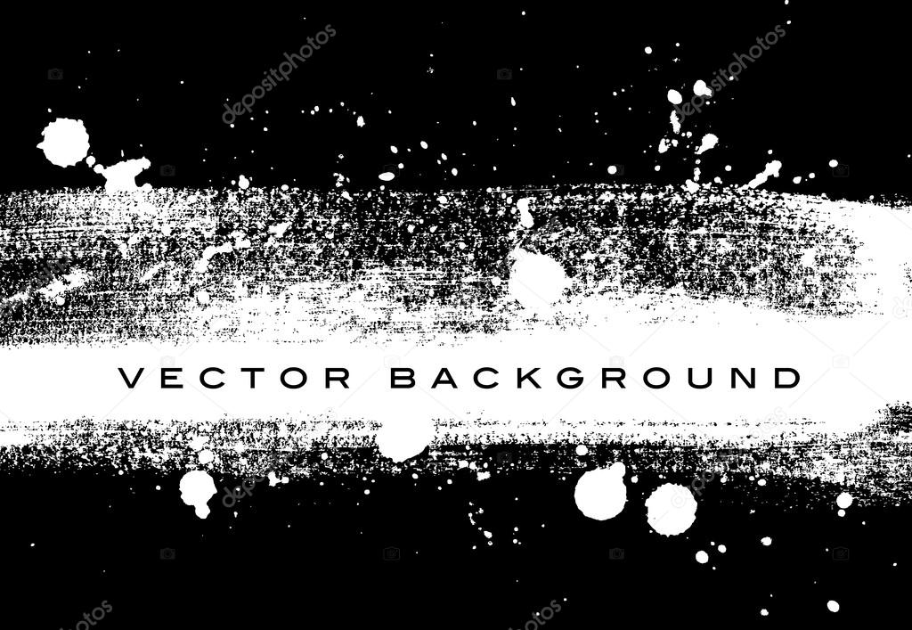 Black and white vector grungy brush stroke hand painted background with paint splatter